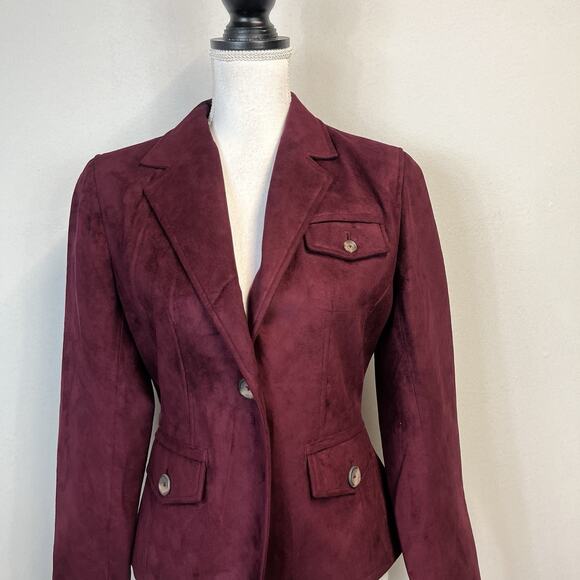 Fourteen Zero Blazer Jacket size Small Burgundy Faux Suede Career Casual Pockets - Picture 2 of 8